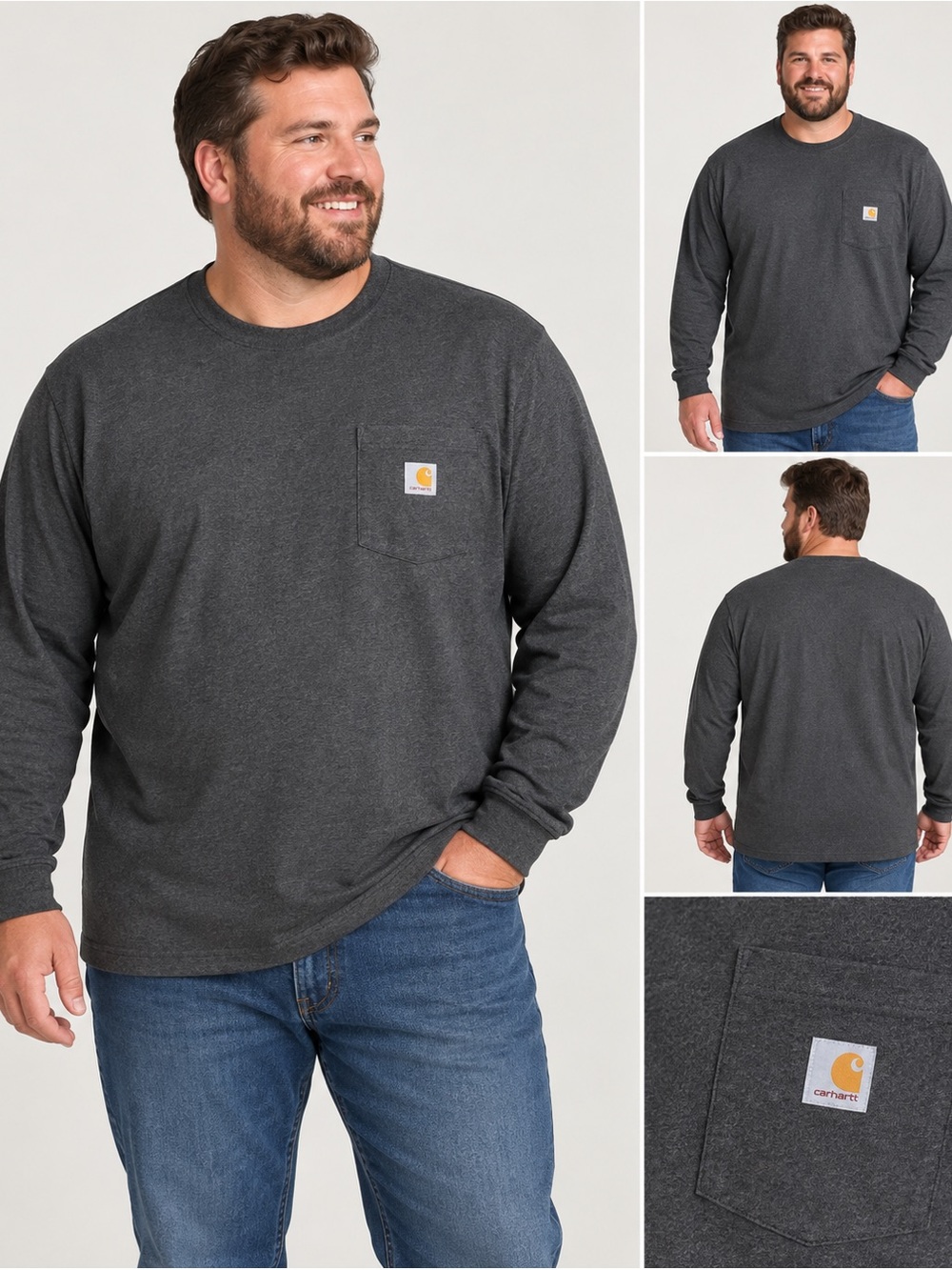 Carhartt Men’s Large Tall Long Sleeve Pocket T-Shirt Charcoal Gray Workwear